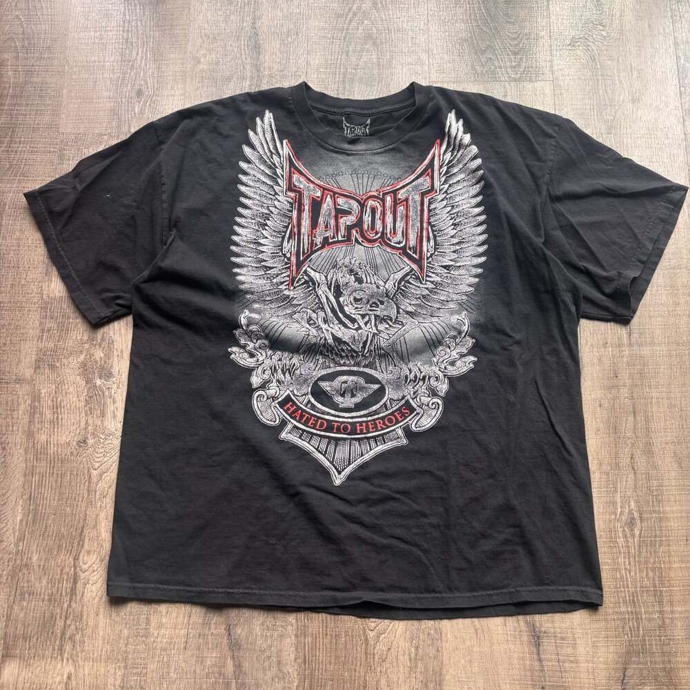 Tapout Hated to Heroes Winged Skull Graphic T-Shirt Vintage Black XXL